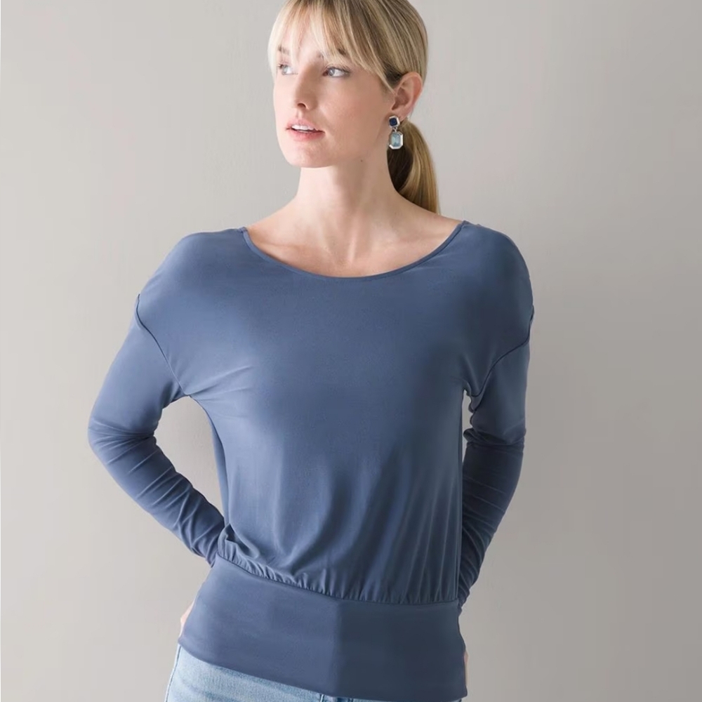 WHBM Long-Sleeve Matte Jersey Tie-Back Top